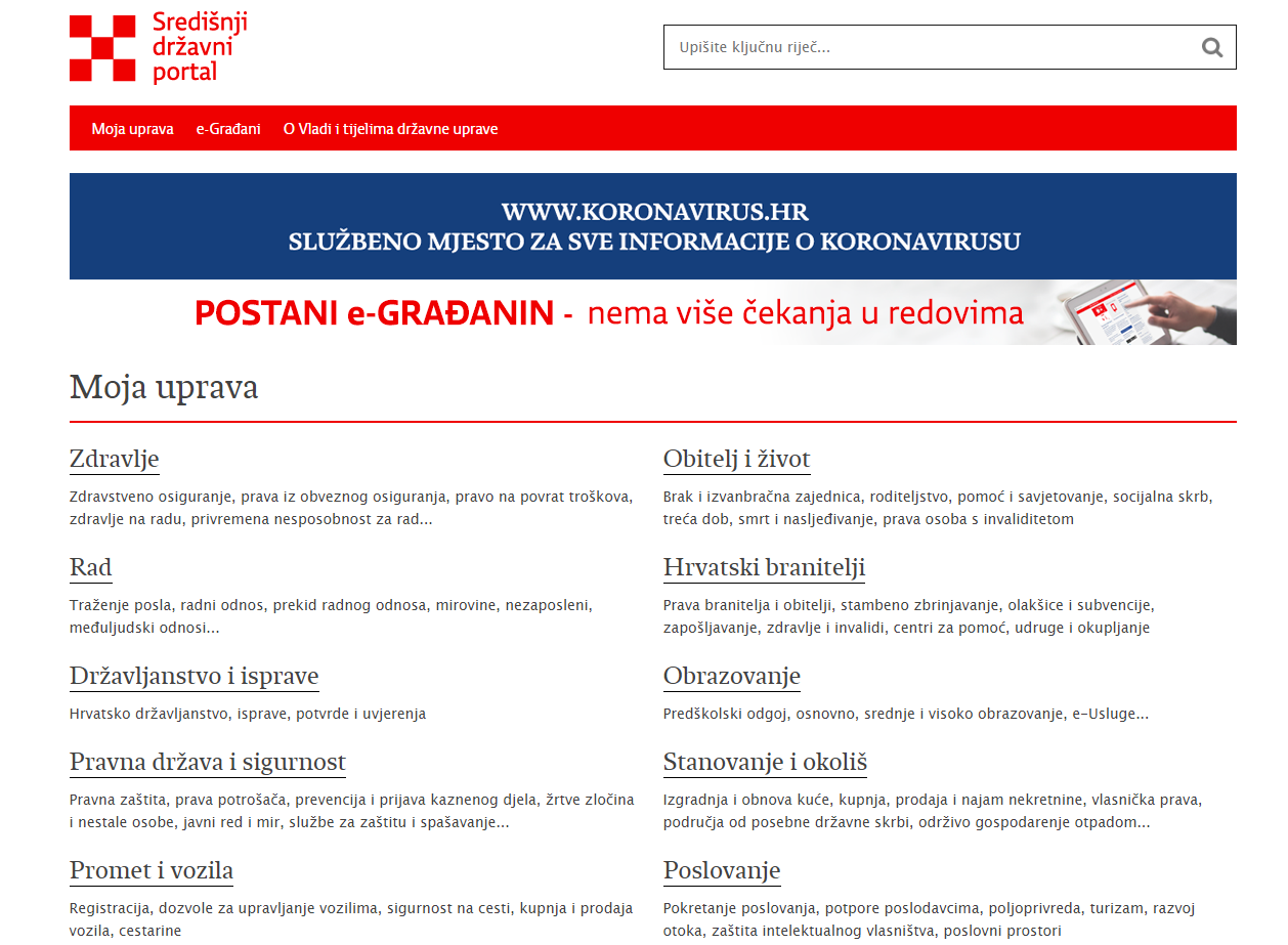 Screenshot Središnji državni portal e-Građani