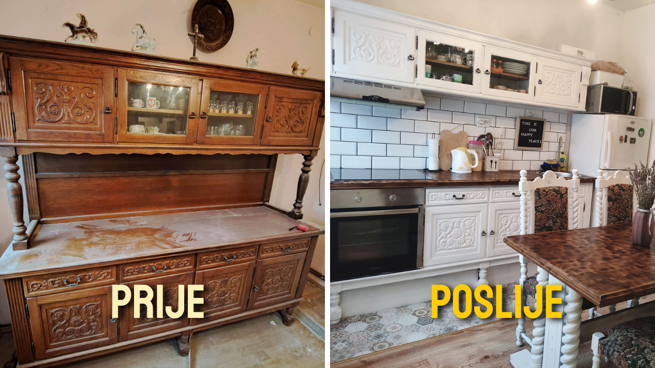 Prije i poslije renovirana komoda u kuhinju