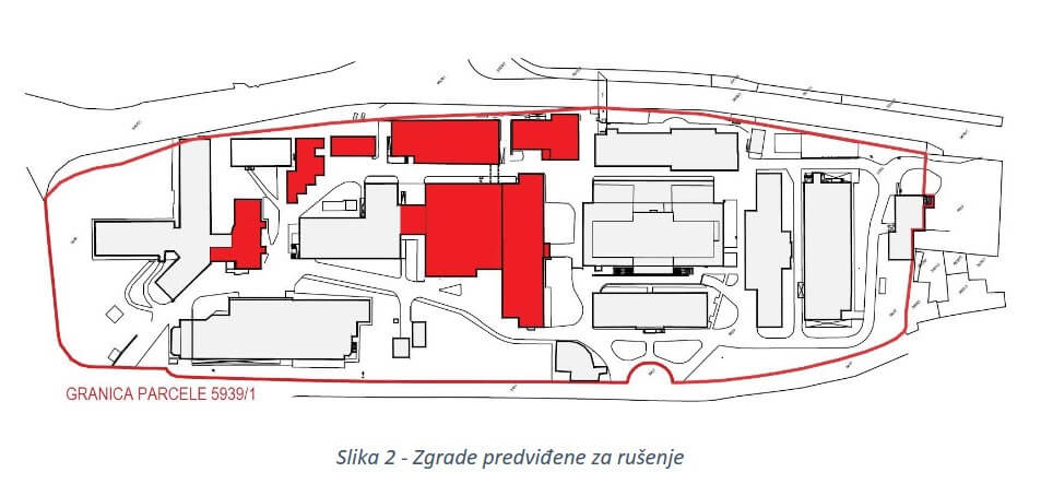 Opća bolnica Zadar rekonstrukcija, zgrade za rušenje