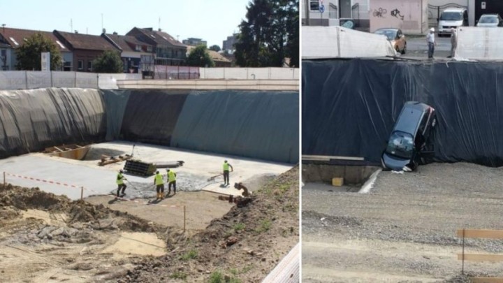 [FOTO] U Osijeku vozačica upala na bauštelu s autom