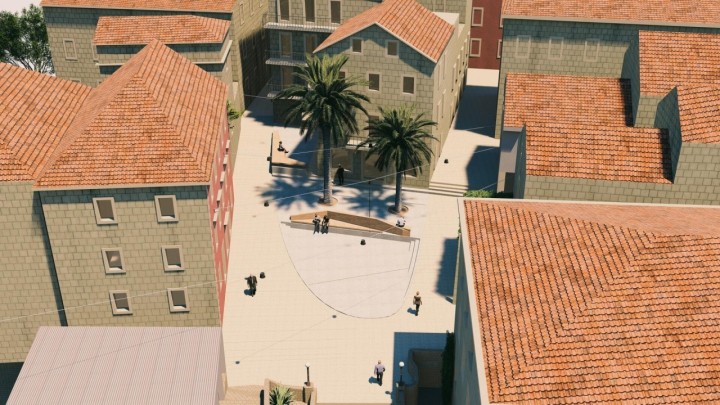 Novi trg u Makarskoj na dvije razine, sa skulpturalnom klupom i šetnicom  