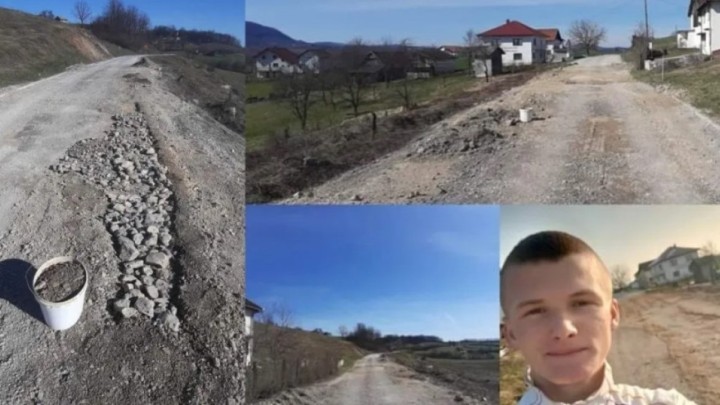 Dječak Enes sam popravlja cestu koju vlasti zanemaruju: Kupio i stroj kojim je utabao pijesak